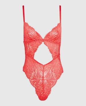 Women's La Senza Unlined Lace Bodysuit Lingerie Red | sZXFT7Jt