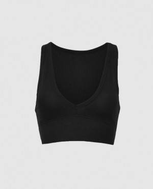 Women's La Senza Waffle Crop Sleepwear Black | ThMGak69