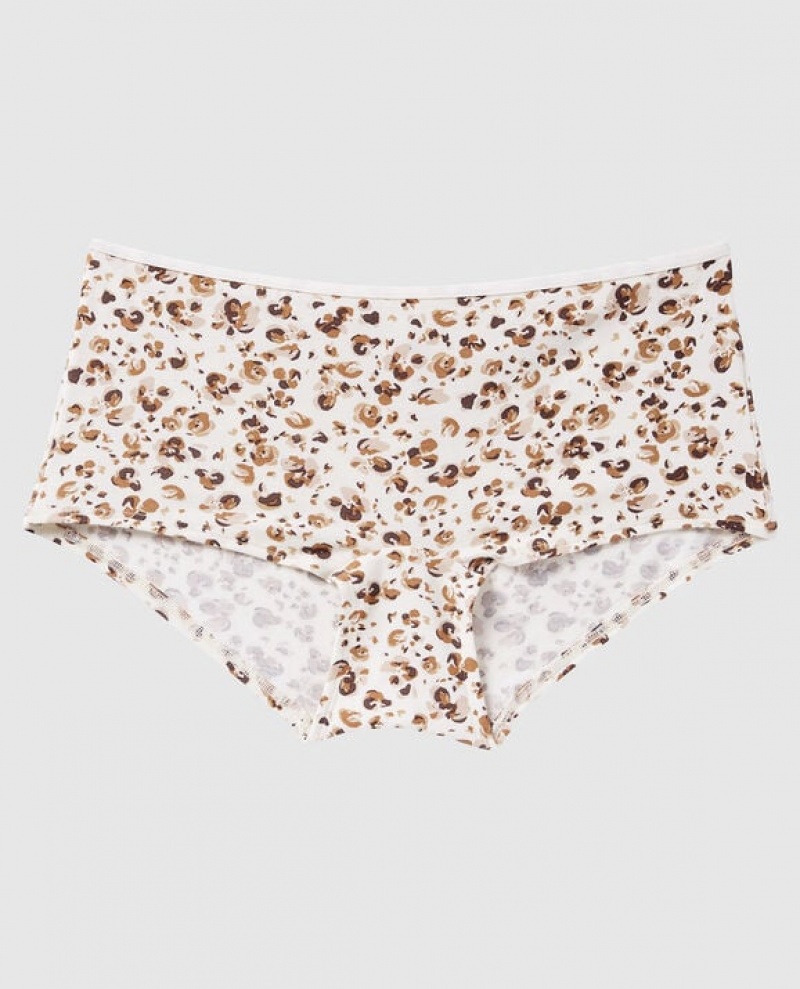 Women\'s La Senza Boyshort Panty Underwear Cream Leopard | Vd4oUZAA