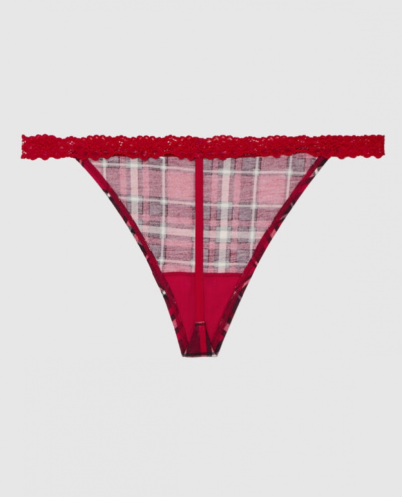 Women's La Senza G-String Panty Underwear Party Plaid | QYtgXenc