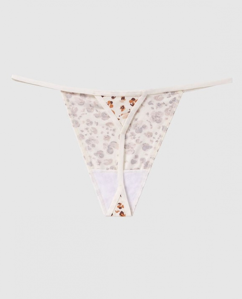 Women's La Senza G-String Panty Underwear Cream Leopard | 4htxsBO6