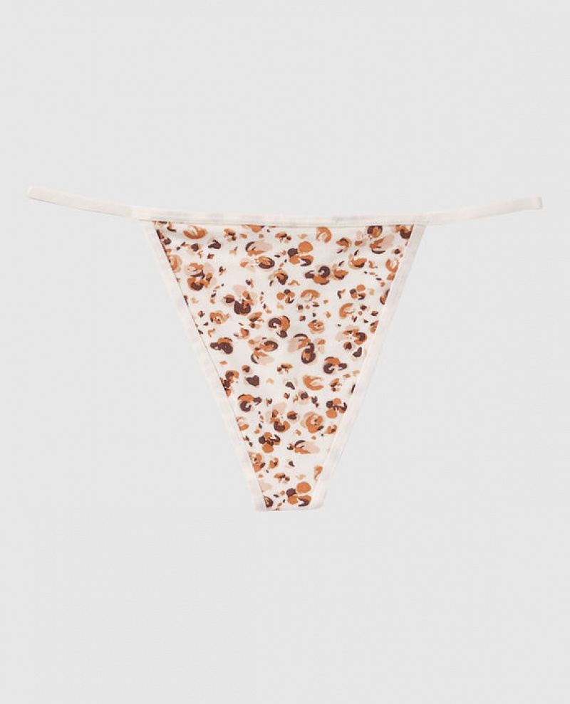 Women\'s La Senza G-String Panty Underwear Cream Leopard | 4htxsBO6