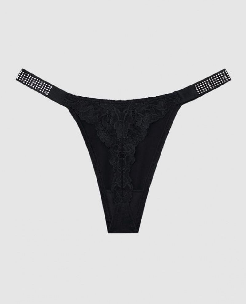 Women's La Senza High Leg Thong Panty Underwear Black | zMPAOdPz