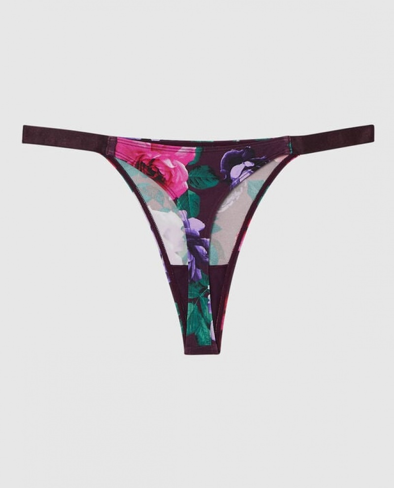 Women's La Senza High Leg Thong Panty Underwear After Hours Floral | 6t2Wy6Km