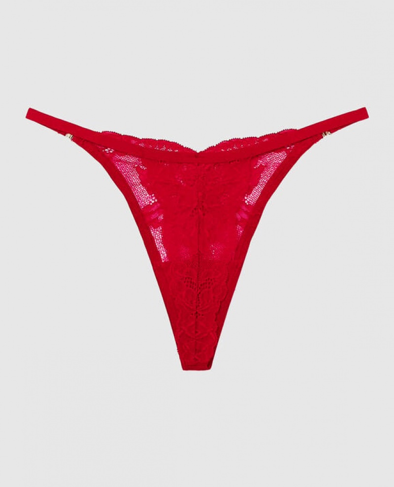 Women's La Senza High Leg Thong Panty Underwear Red | J3XyWBqv