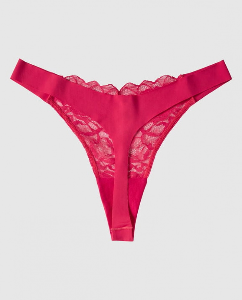 Women's La Senza High Leg Thong Panty Underwear Sweet Raspberry | altzANK1