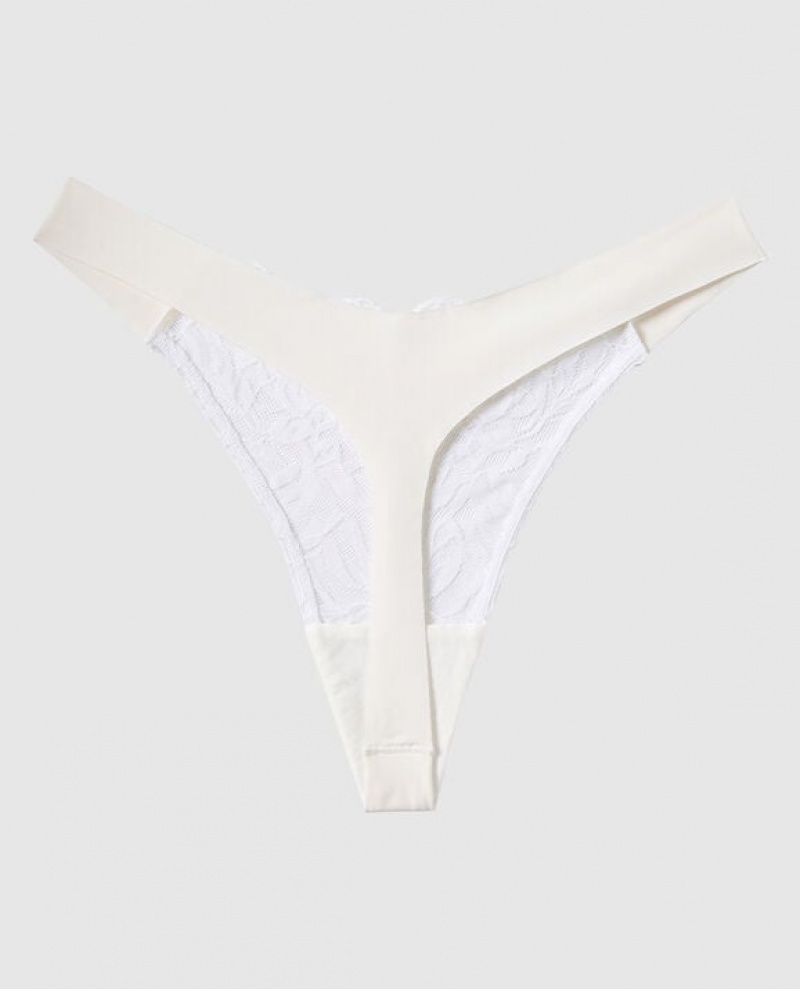 Women's La Senza High Leg Thong Panty Underwear Cream | HZ0an723