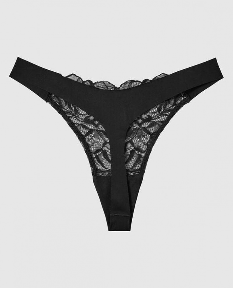 Women's La Senza High Leg Thong Panty Underwear Black | ZTWqmiUo