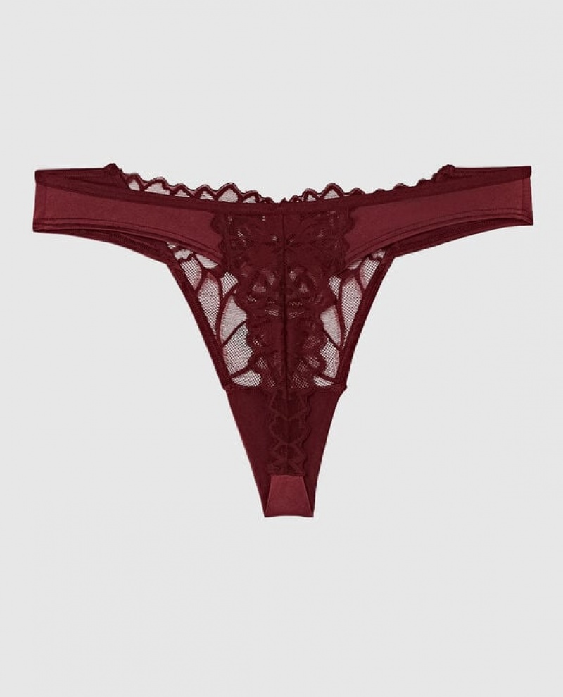 Women's La Senza High Leg Thong Panty Underwear Red Burgundy | 8fLDB89b