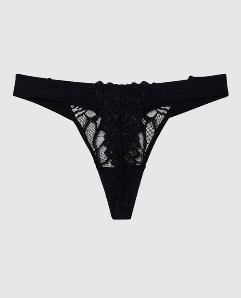 Women's La Senza High Leg Thong Panty Underwear Black | 07vXiK1I