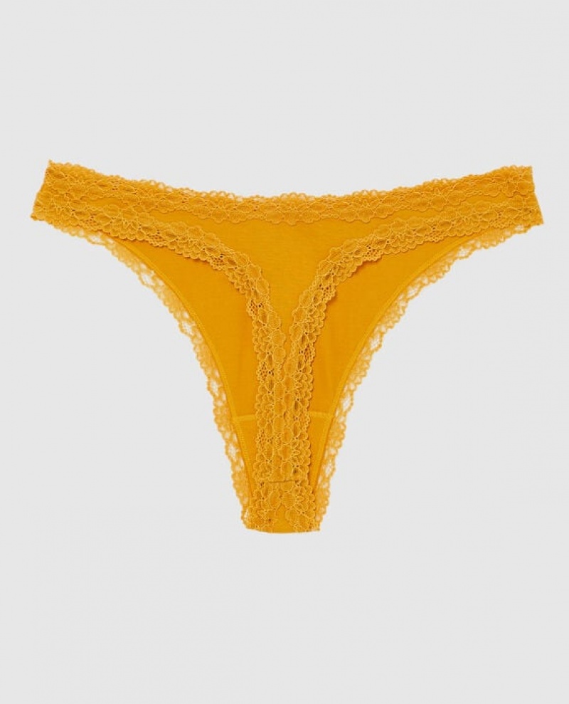 Women's La Senza High Leg Thong Panty Underwear Limonite | KauXhqtL