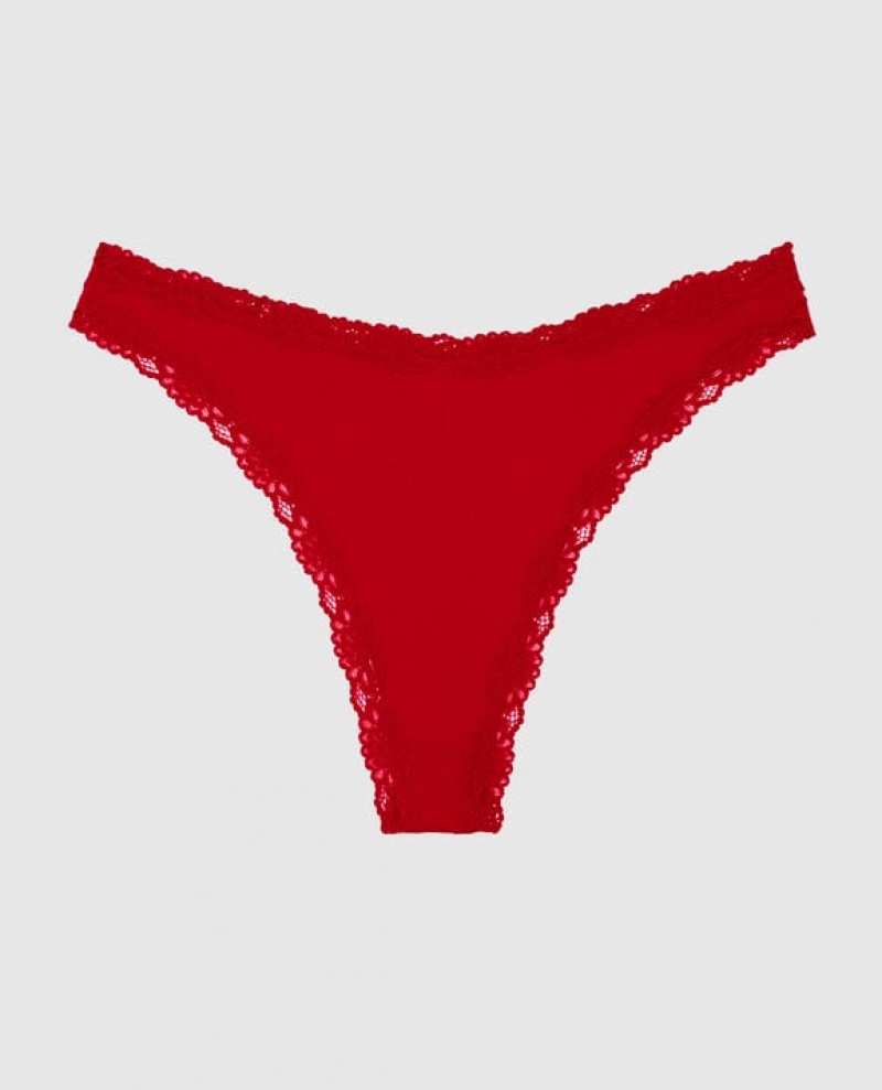 Women\'s La Senza High Leg Thong Panty Underwear Red | dEyRHo2g