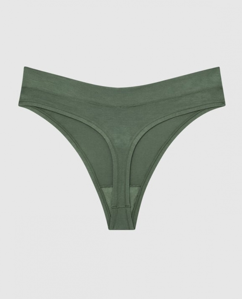 Women's La Senza High Leg Thong Panty Underwear Dark Forest | MDh9nZIl