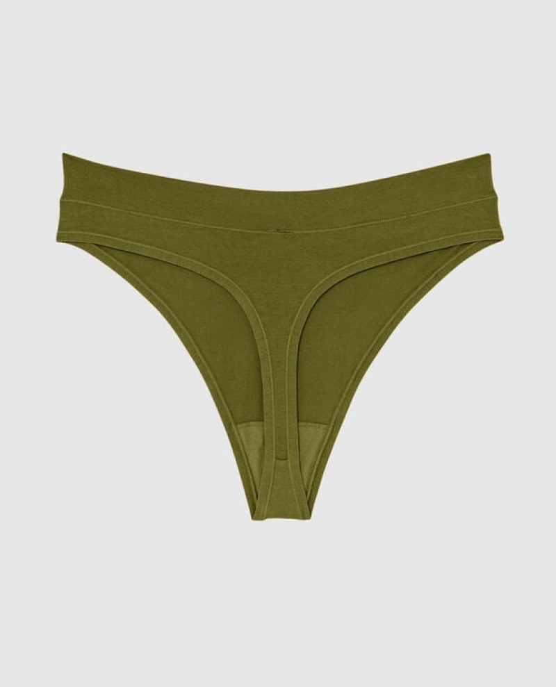 Women's La Senza High Leg Thong Panty Underwear Avocado | hSExrqcW