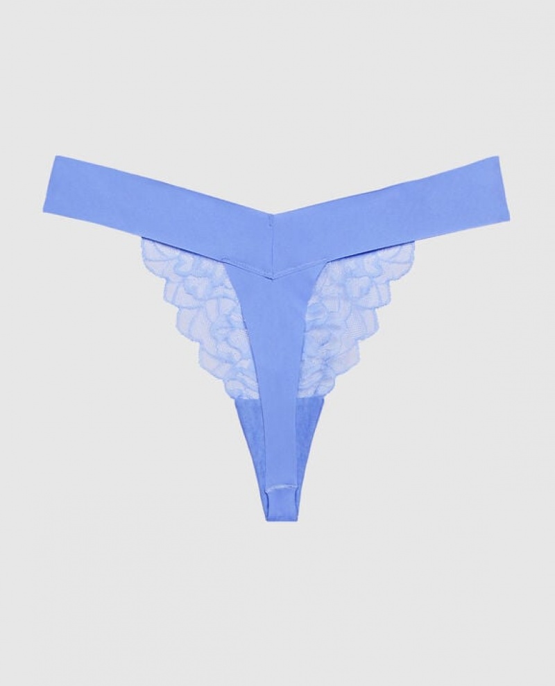 Women's La Senza High Leg Thong Panty Underwear Blue | ZOdWhKu4