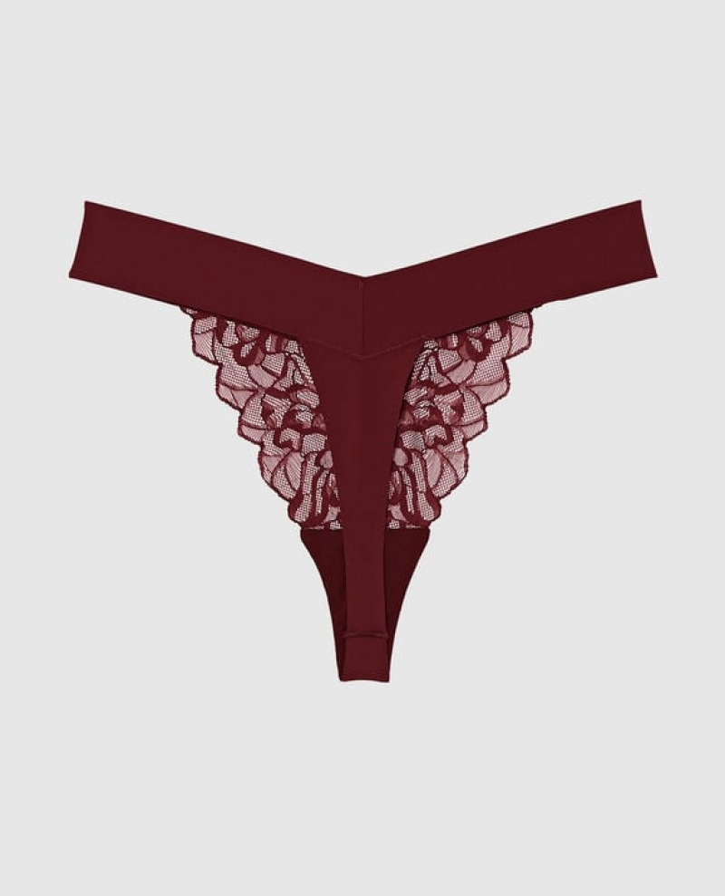 Women's La Senza High Leg Thong Panty Underwear Red Burgundy | yLdJ62Zw