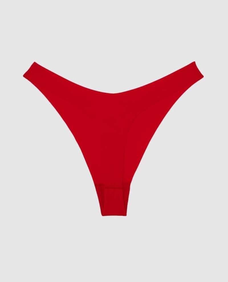 Women's La Senza High Leg Thong Panty Underwear Red | c2cGzdF4