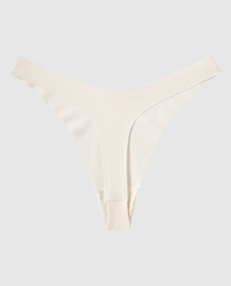 Women's La Senza High Leg Thong Panty Underwear Cream | vrblDXBB