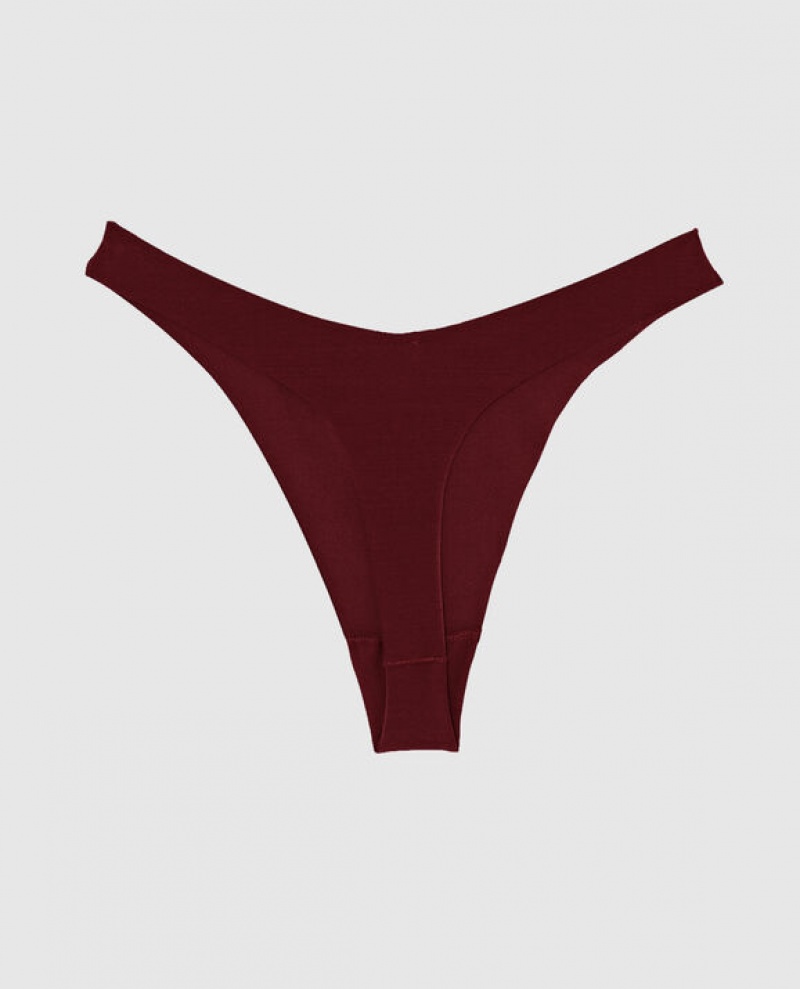 Women's La Senza High Leg Thong Panty Underwear Red Burgundy | x2uGmKJB