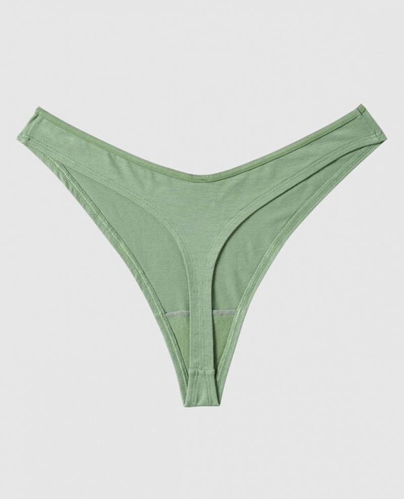 Women's La Senza High Leg Thong Panty Underwear Olive | 40jT0T6Z