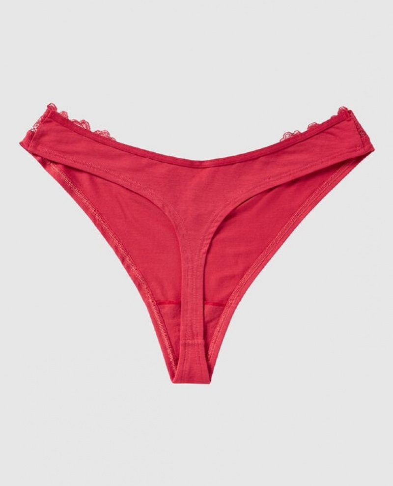 Women's La Senza High Leg Thong Panty Underwear Sweet Raspberry | YpfFdF3K