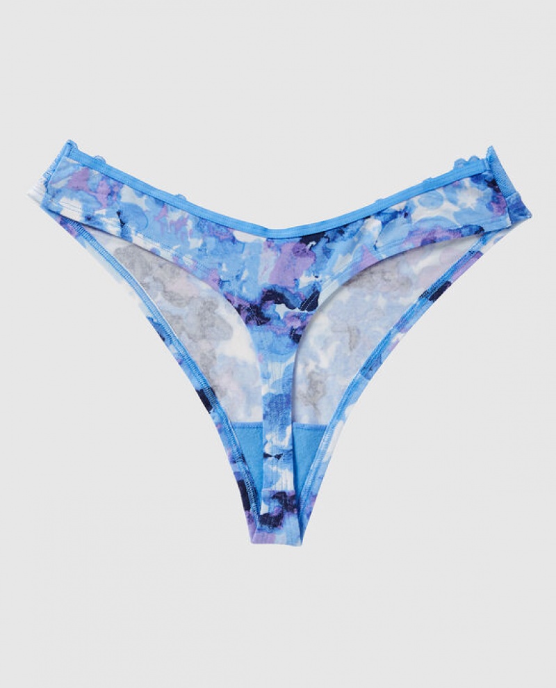 Women's La Senza High Leg Thong Panty Underwear Blue | FcbcJYrP