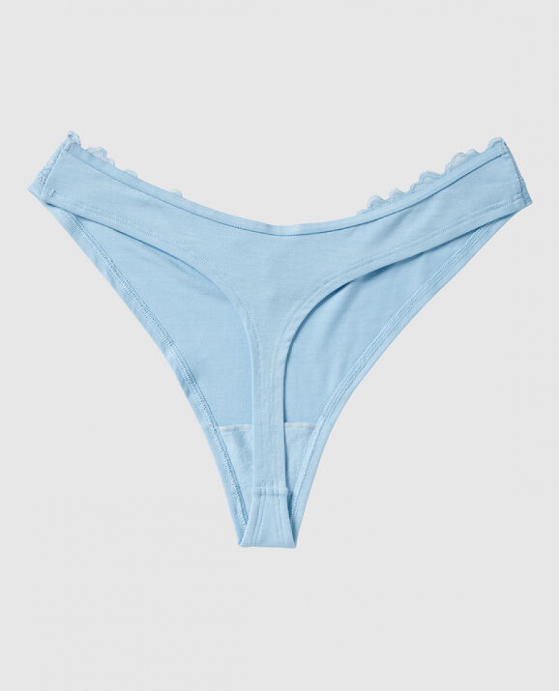 Women's La Senza High Leg Thong Panty Underwear Blue | UHfzjBiw