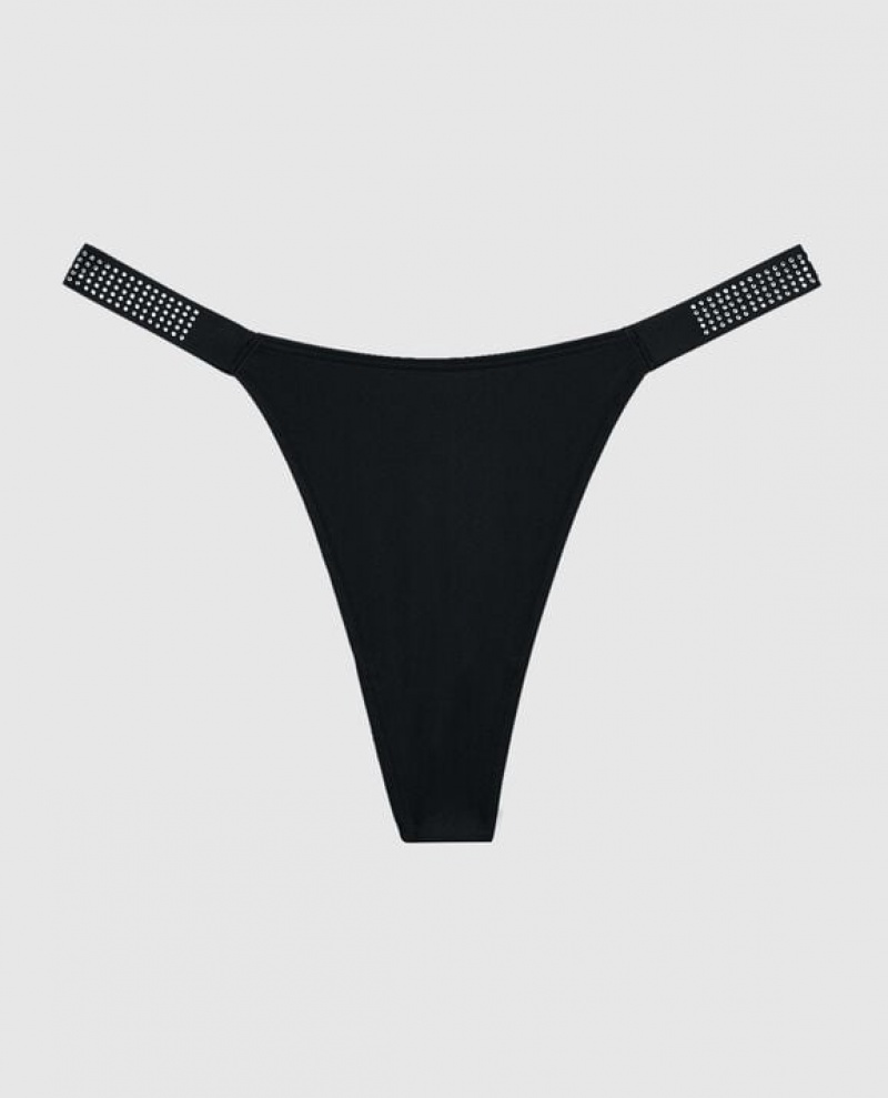 Women\'s La Senza High Leg Thong Panty Underwear Black | rDlq5OhR