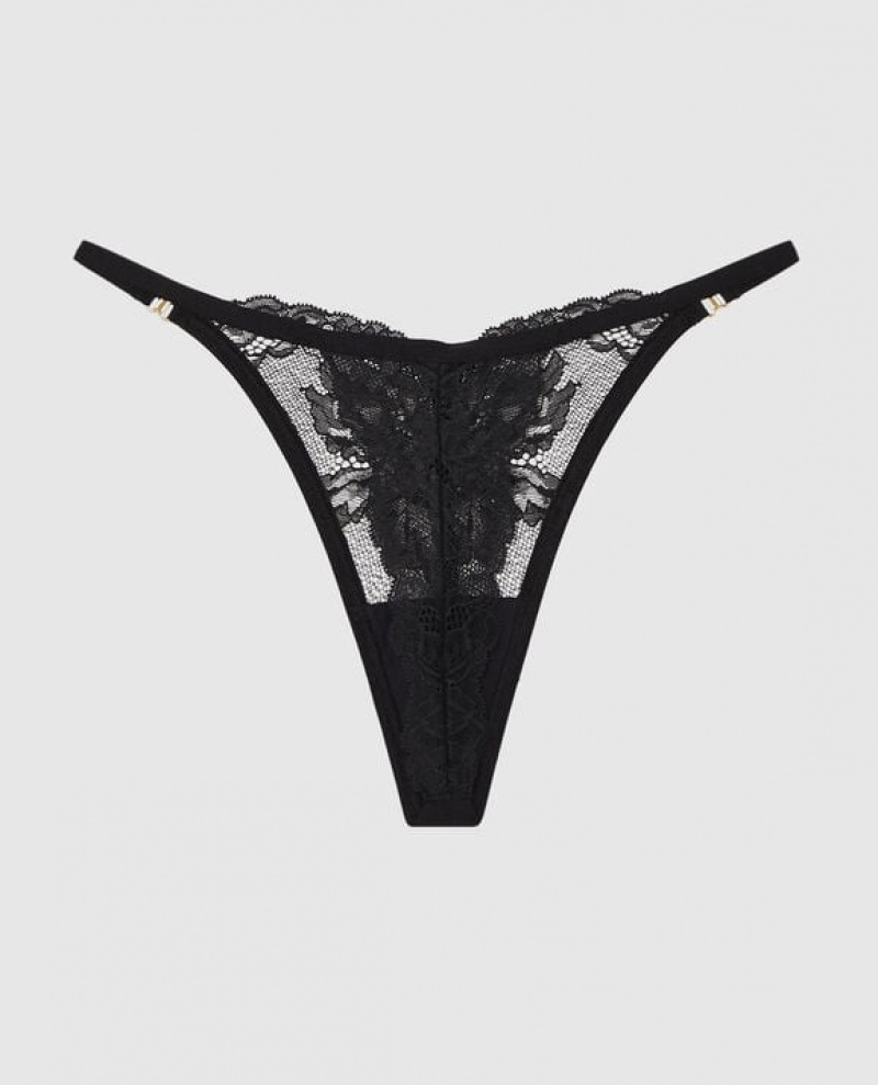 Women's La Senza High Leg Thong Panty Underwear Black | wSuQQkds