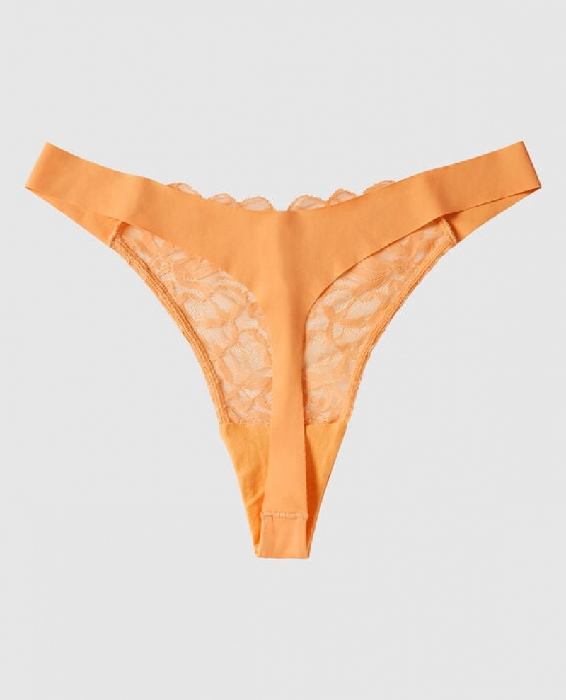 Women's La Senza High Leg Thong Panty Underwear Orange Cream | g1V43hkk