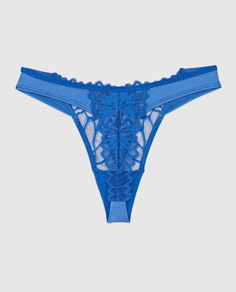 Women's La Senza High Leg Thong Panty Underwear Deep Blue | d4vxxii4