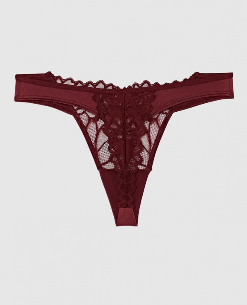 Women's La Senza High Leg Thong Panty Underwear Red Burgundy | dB4LDSOZ