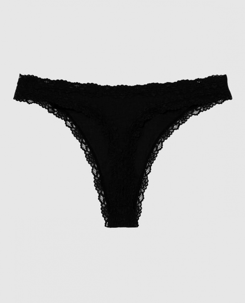 Women's La Senza High Leg Thong Panty Underwear Black | YNkt9tzJ