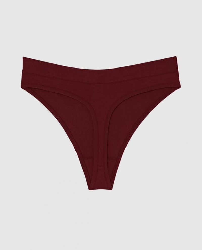 Women's La Senza High Leg Thong Panty Underwear Red Burgundy | ykTinYFg