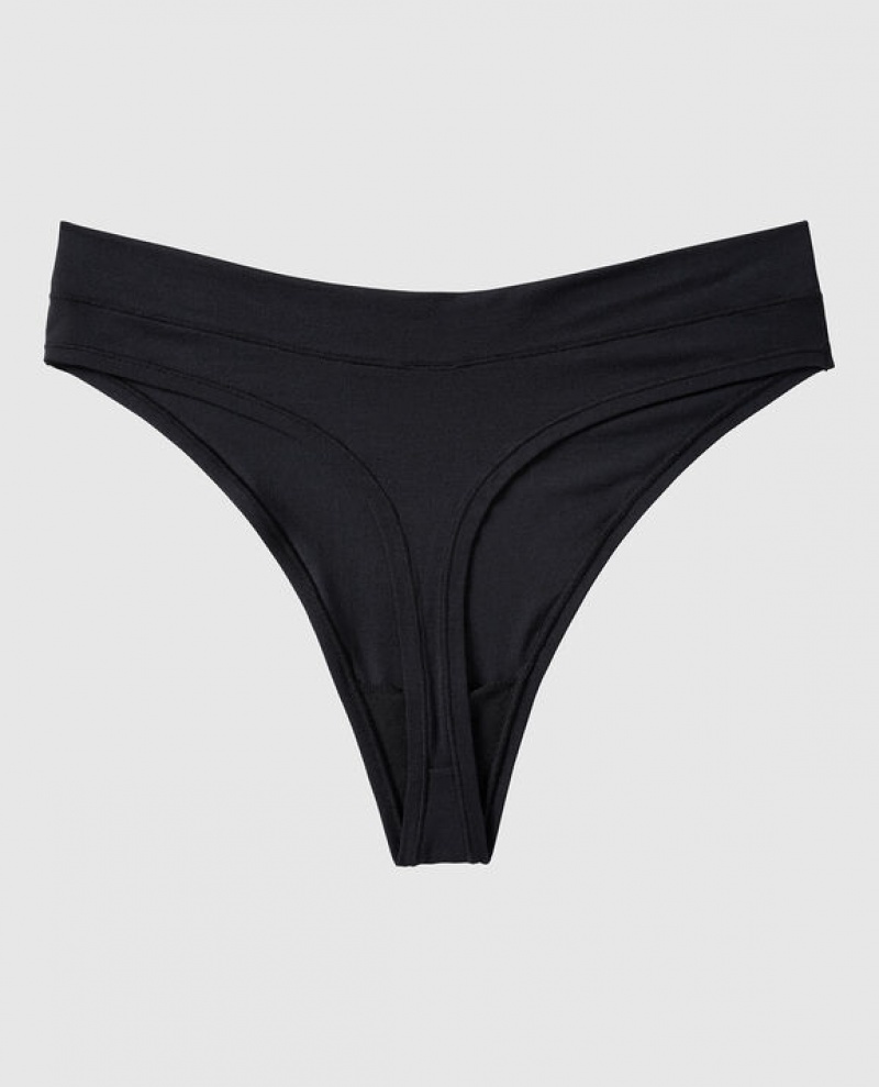 Women's La Senza High Leg Thong Panty Underwear Black | JFQJ7EG1