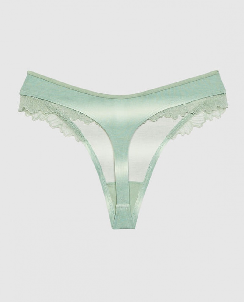 Women's La Senza High Leg Thong Panty Underwear Turquoise Stripes | 3e5UznvG