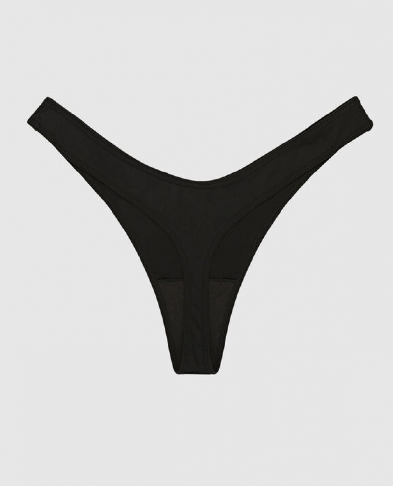 Women's La Senza High Leg Thong Panty Underwear Black | KYvTccUv