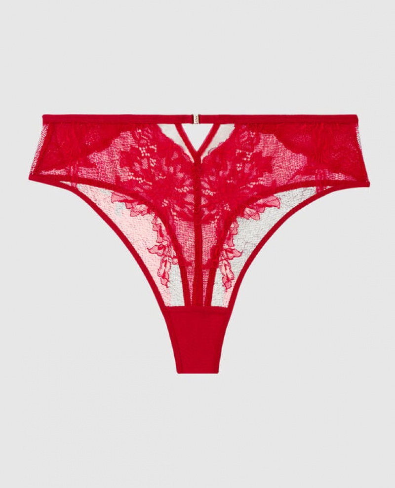 Women\'s La Senza High Waist Thong Panty Underwear Red | TufWZ0Hb