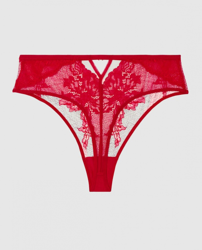 Women's La Senza High Waist Thong Panty Underwear Red | nif4dcXn