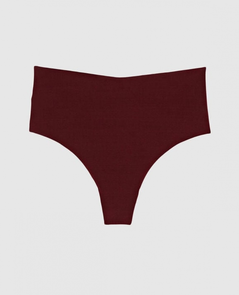 Women\'s La Senza High Waist Thong Panty Underwear Red Burgundy | BI24Mn13