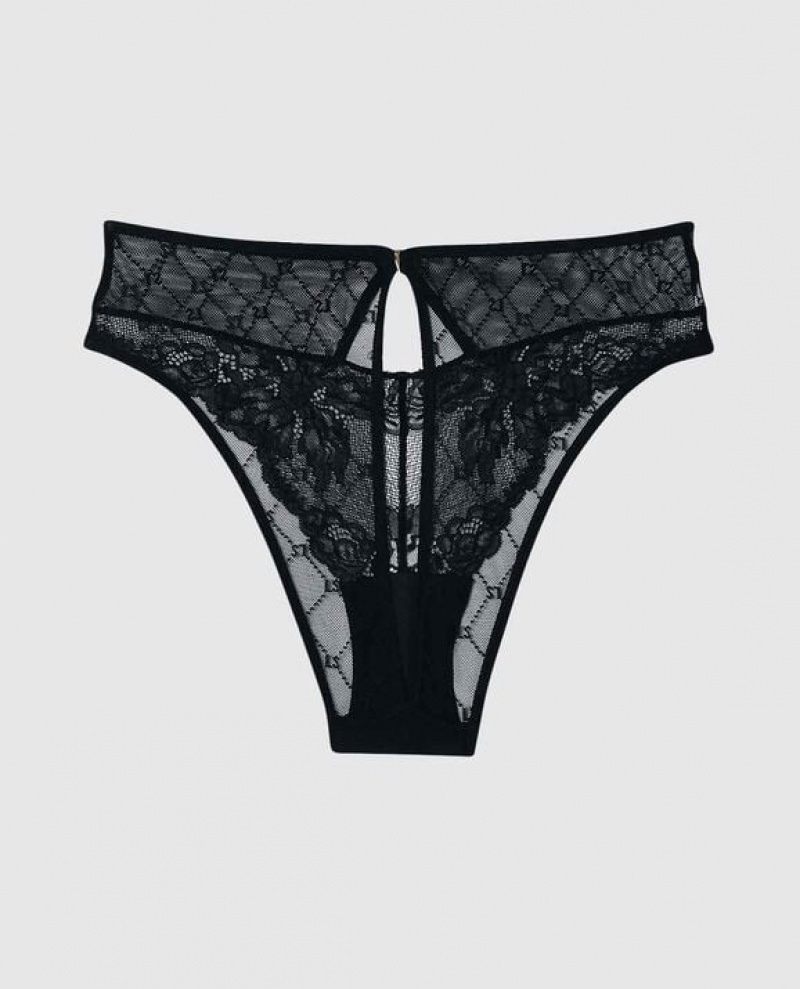 Women's La Senza Lace Cheeky Panty Underwear Black | dnUrMdrT