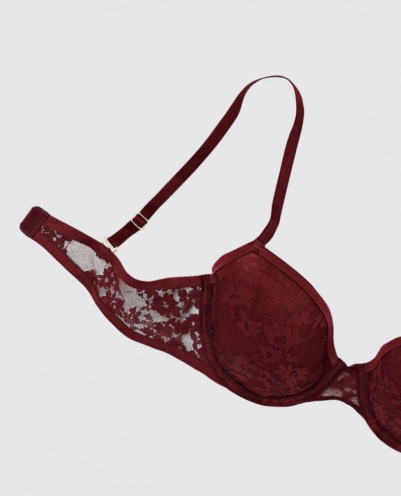 Women's La Senza Lightly Lined Demi Bras Red Burgundy | RGEJ5rN1