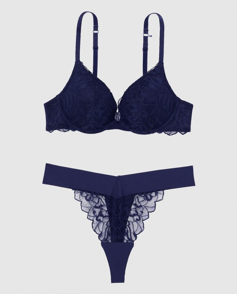 Women's La Senza Push Up Plunge Bras Ocean Cavern | fmsC9N2B