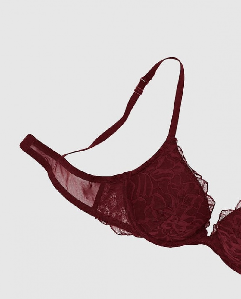 Women's La Senza Push Up Plunge Bras Red Burgundy | jZfHccT7