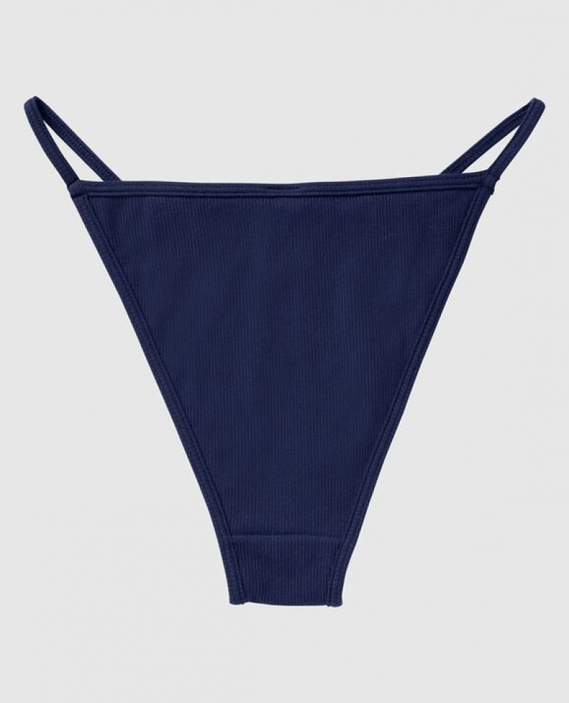 Women's La Senza Ribbed Mini Cheeky Panty Underwear Navy | 0zMeApNM