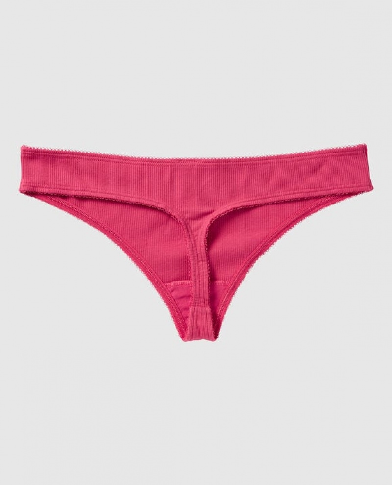 Women's La Senza Ribbed Thong Panty Underwear Sweet Raspberry | M1vUQhsG