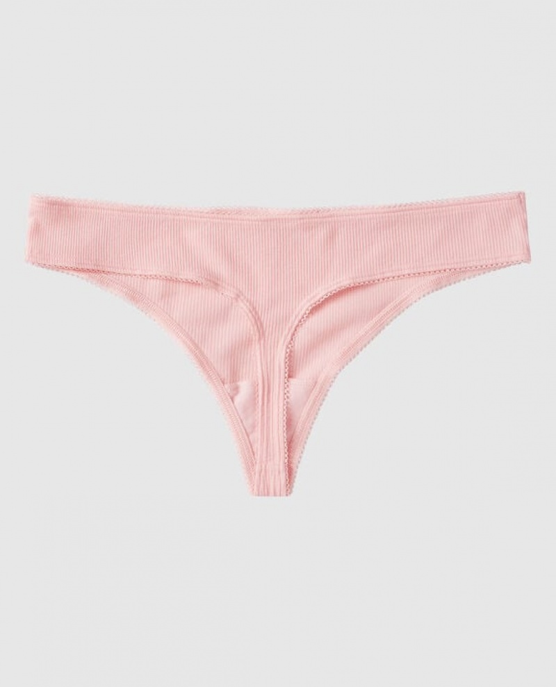 Women's La Senza Ribbed Thong Panty Underwear Pink | 505OhtPs