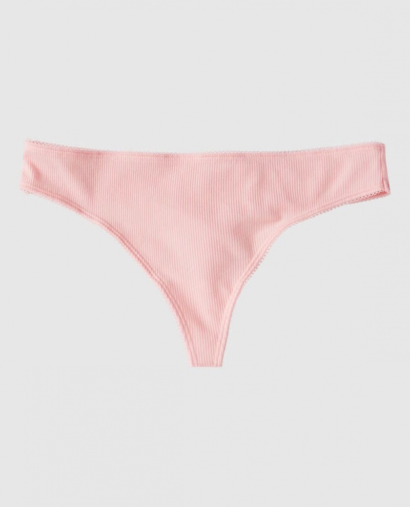 Women\'s La Senza Ribbed Thong Panty Underwear Pink | 505OhtPs