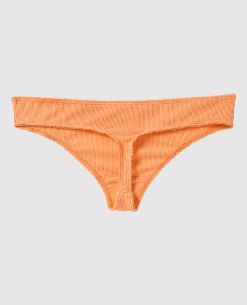 Women's La Senza Ribbed Thong Panty Underwear Orange Cream | VZlQb9Xe