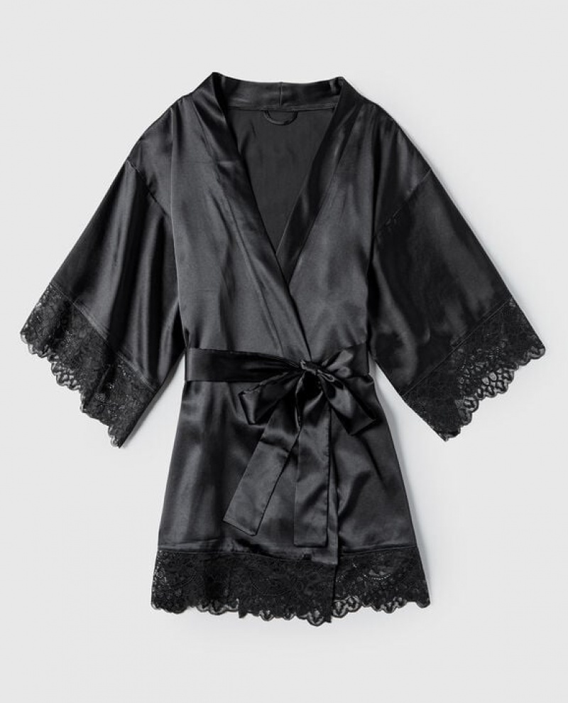 Women\'s La Senza Satin Kimono Lingerie Black | VegSUmr1